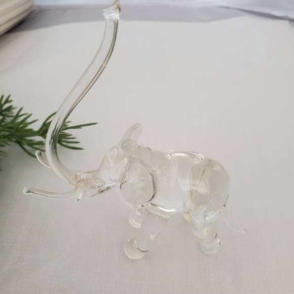 Elephant Trunk Up clear Glass Tusks Art - Picture 4 of 9